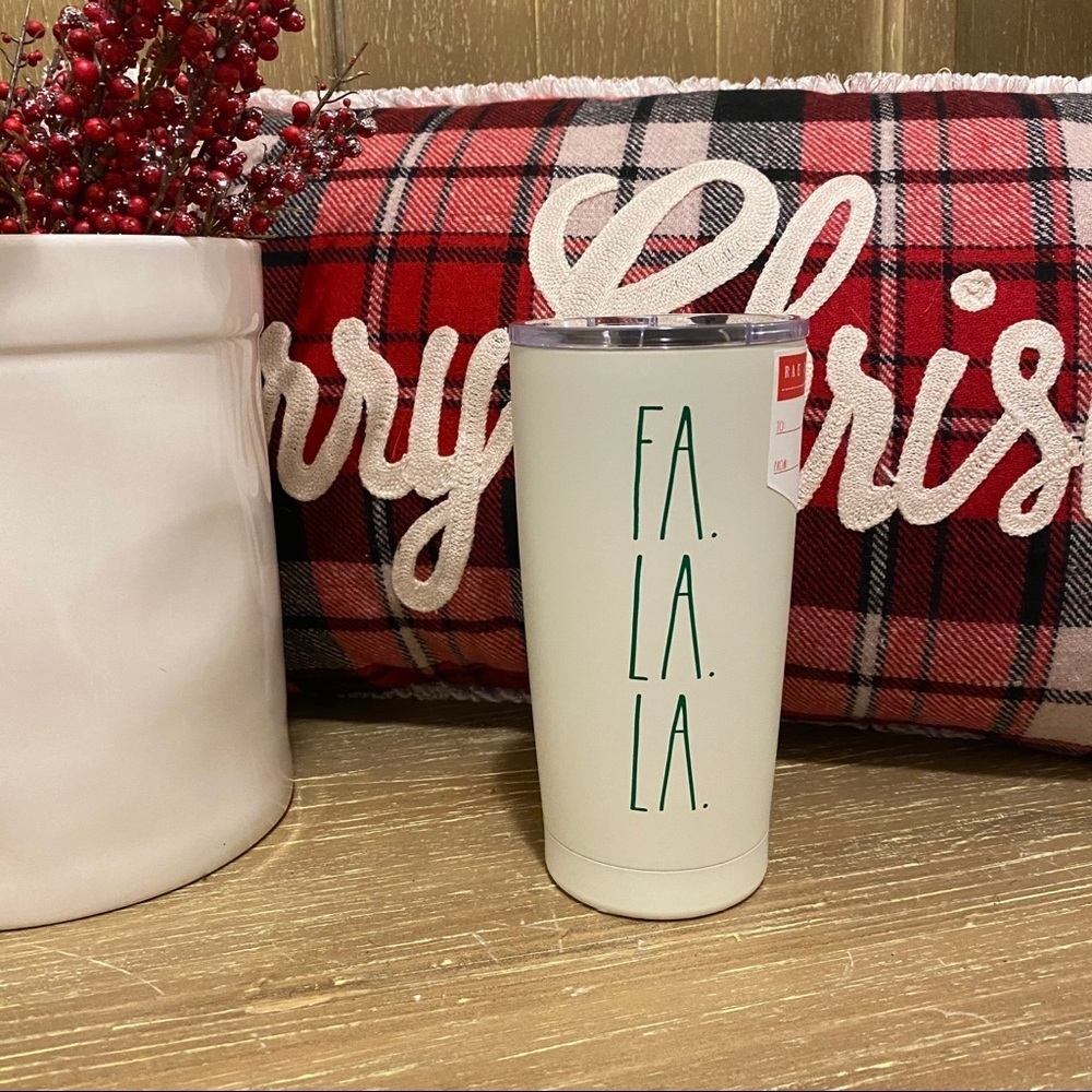 RAE Dunn travel mug fa la la